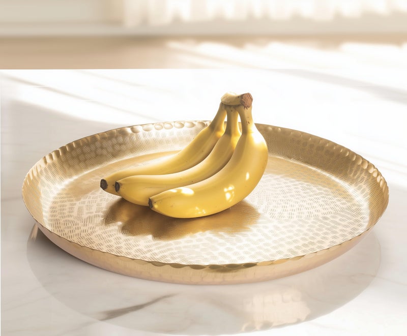 Red Co. 20â€ Large Round Decorative Antique Gold-Tone Aluminum Display and Serving Centerpiece Tray - Image 3